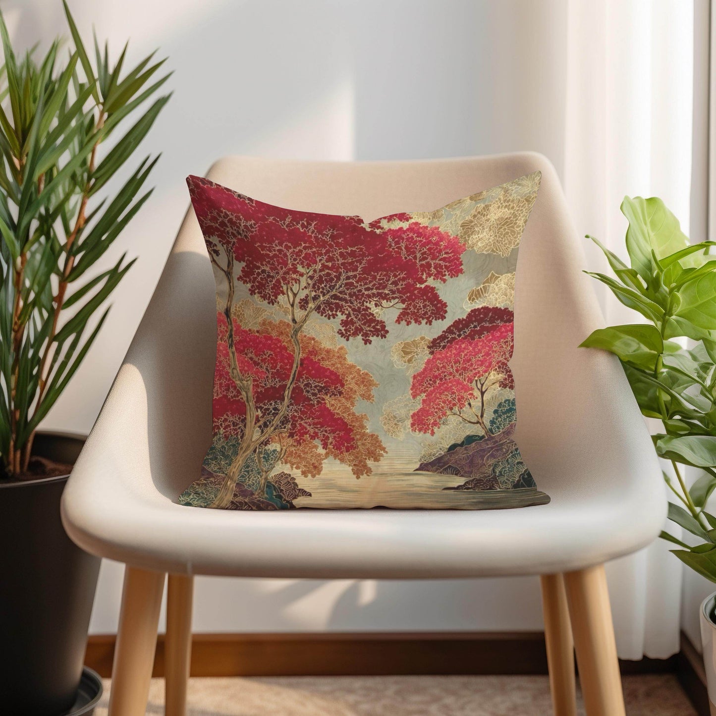 Japanese Inspired Pillow – Oriental Pattern Cushion | Woven Cotton Decorative Pillow Sham - timelessbohochic.com