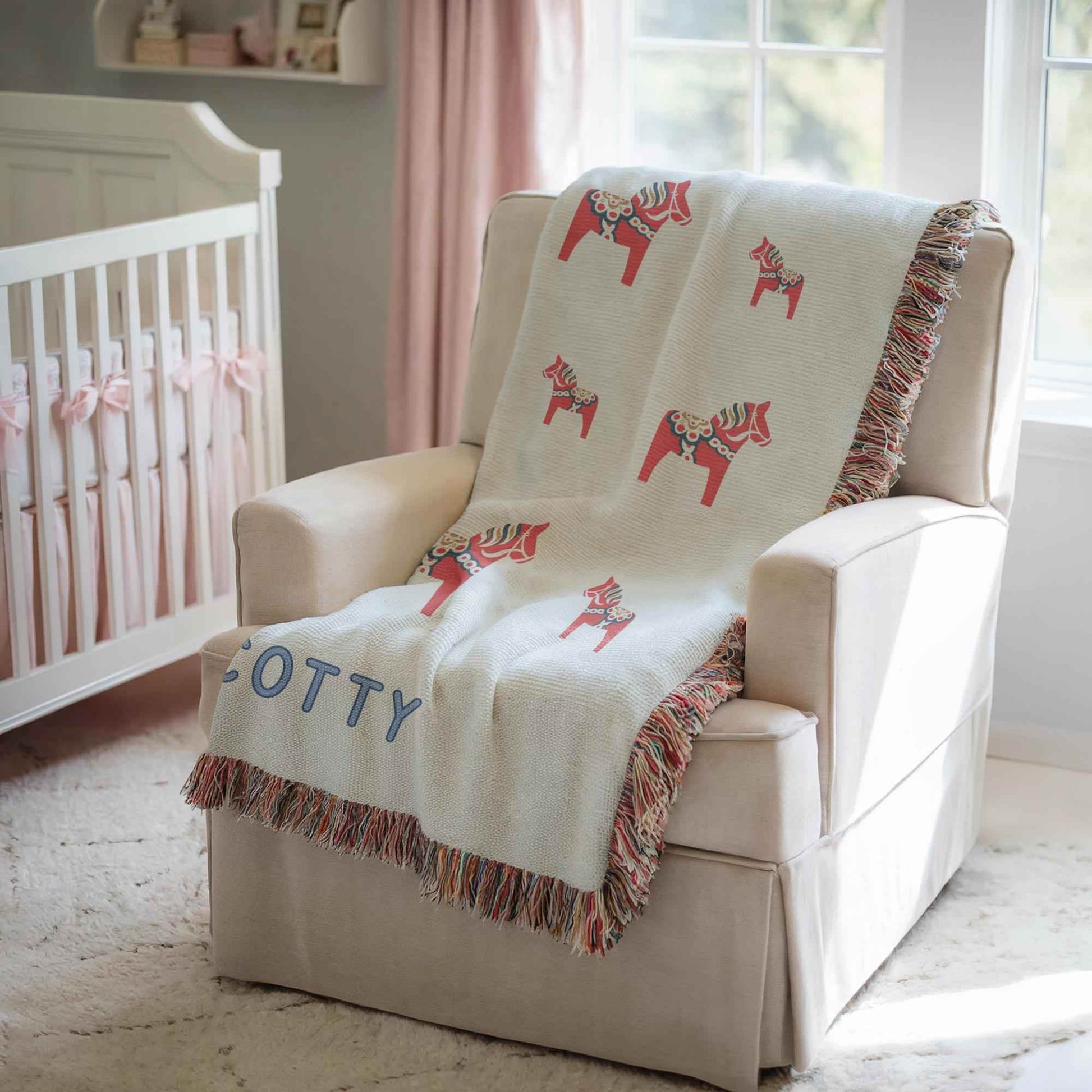 Personalized Baby Blanket - Custom Name Cotton Throw | Scandinavian Nursery Decor - timelessbohochic.com