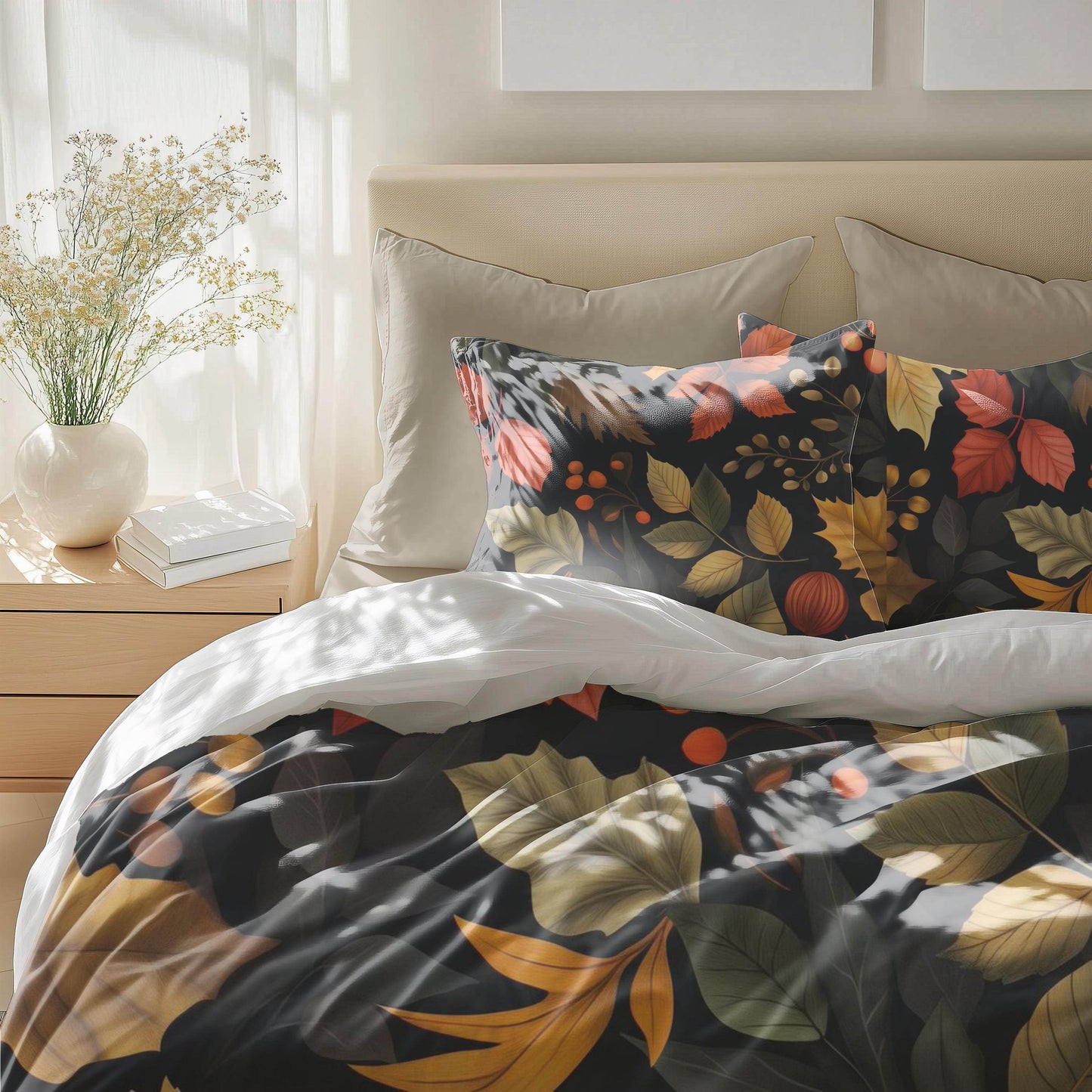 Fall Decor Duvet Cover - Custom Harvest Leaf Bedding Set | Soft Breathable Fabric 3-Piece - timelessbohochic.com