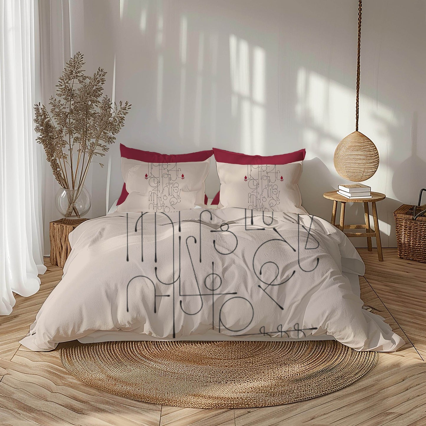 Armenian Duvet Cover - Alphabet Bedding Set With Haykakan Pattern & Cultural Motifs - timelessbohochic.com