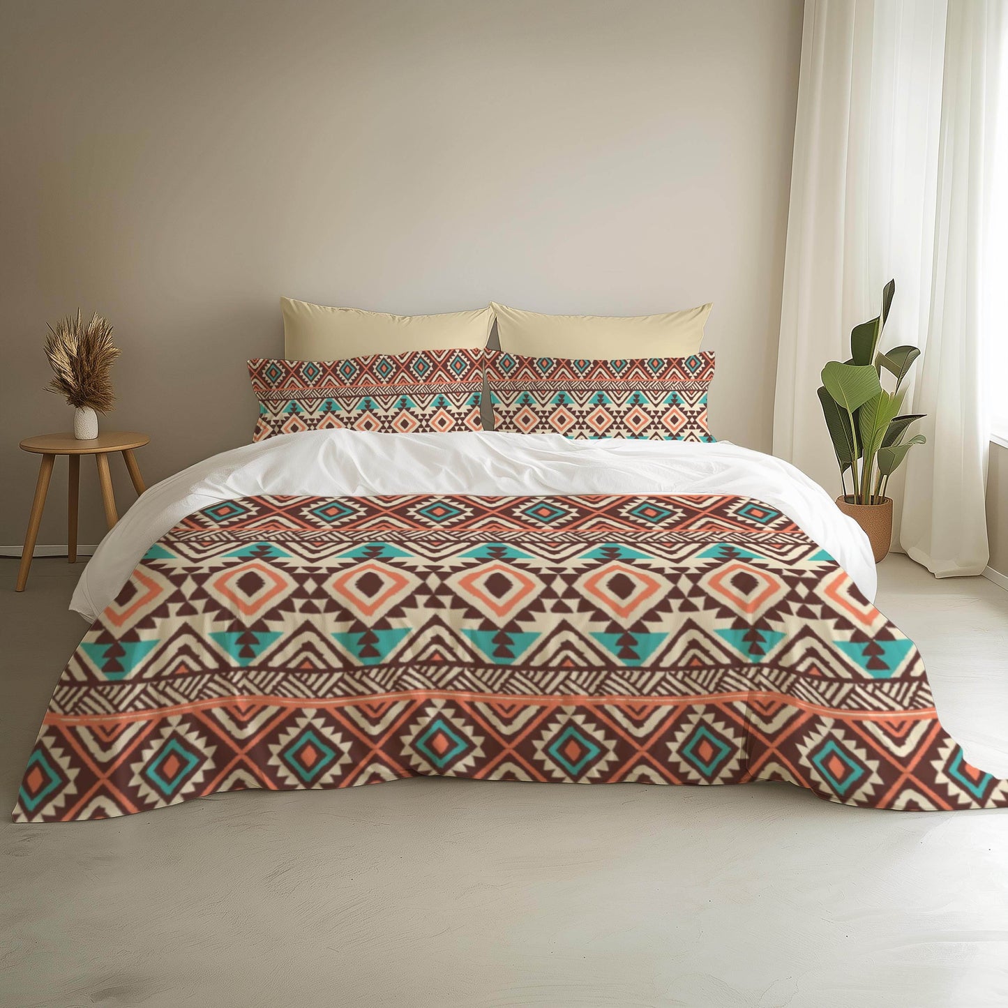 Native American Bedding Set - Colorful 3 Piece Duvet Cover With Zipper & Pillowcases - timelessbohochic.com