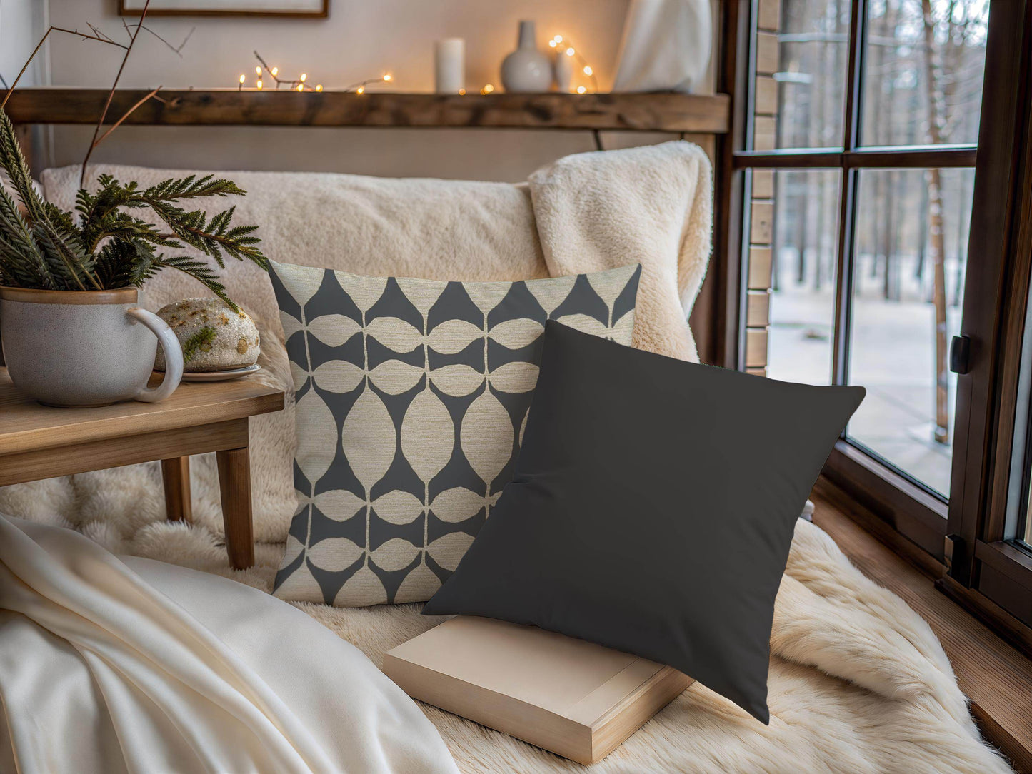 Modern Throw Pillow - Floral Pattern Cushion With Geometric Leaf Design - timelessbohochic.com