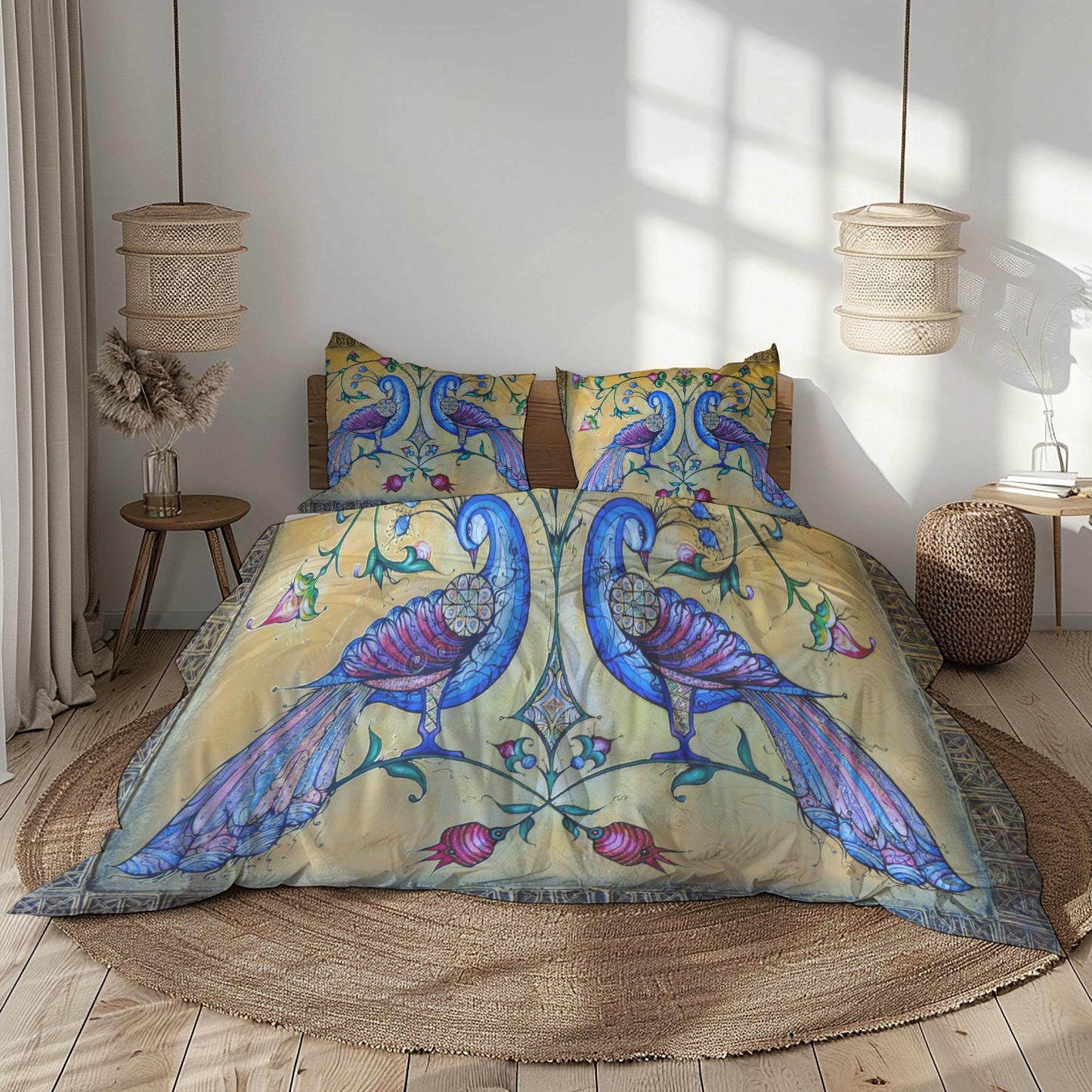 Armenian Birds Duvet Cover - Haykakan Pattern Bedding Set With Decorative Pillowcases - timelessbohochic.com