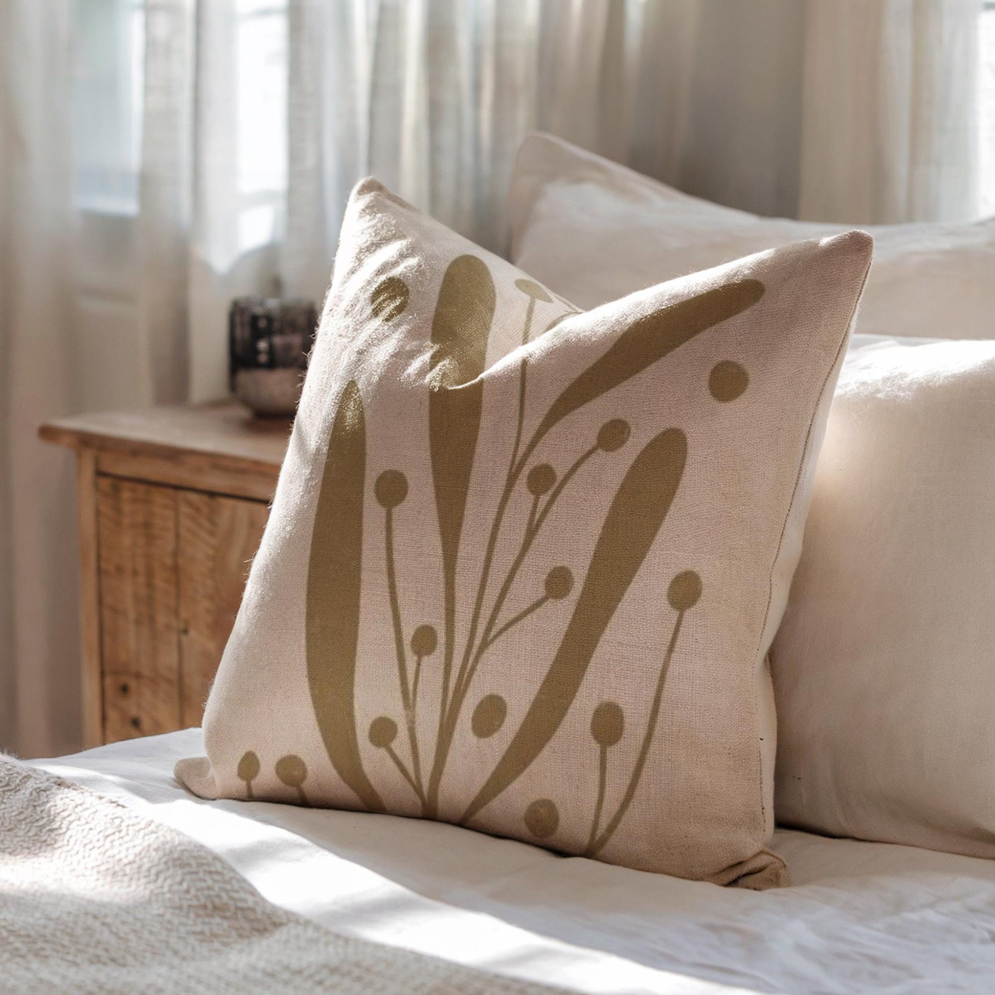 Linden Leaf Woven Pillow - Mid Century Modern Throw | Textured Cushion, Boho Chic Decor