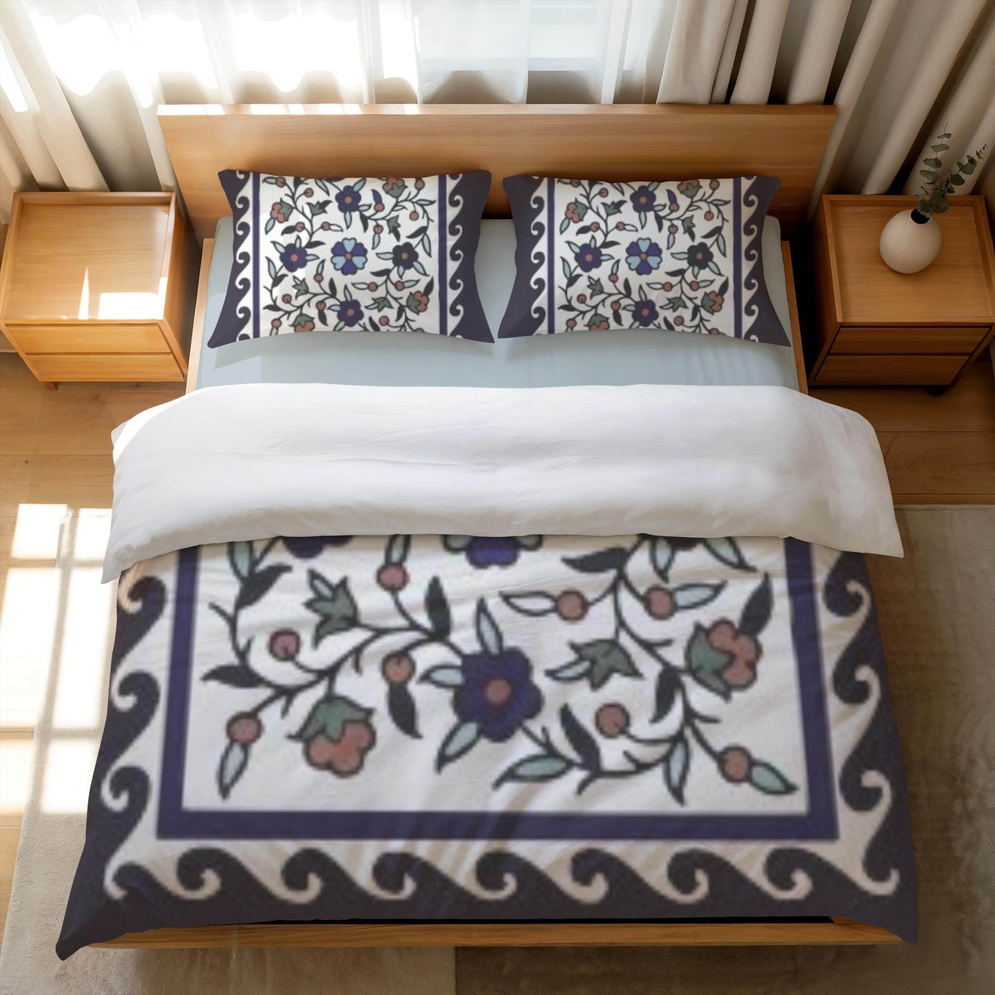 Floral Duvet Cover - Armenian Bedding Set With Haykakan Pattern & Iznik Motifs - timelessbohochic.com