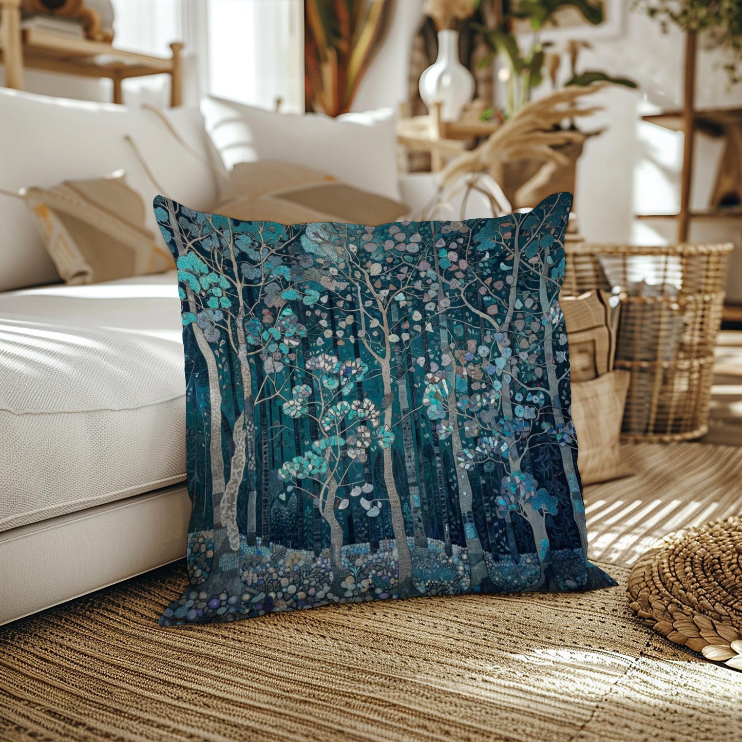 Modern Geometric pillow cover with geometric pattern styled on a sofa or bed