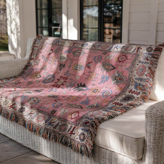 Moroccan Boho Blanket – Soft Woven Cotton Throw | Fringed Decorative Coverlet - timelessbohochic.com