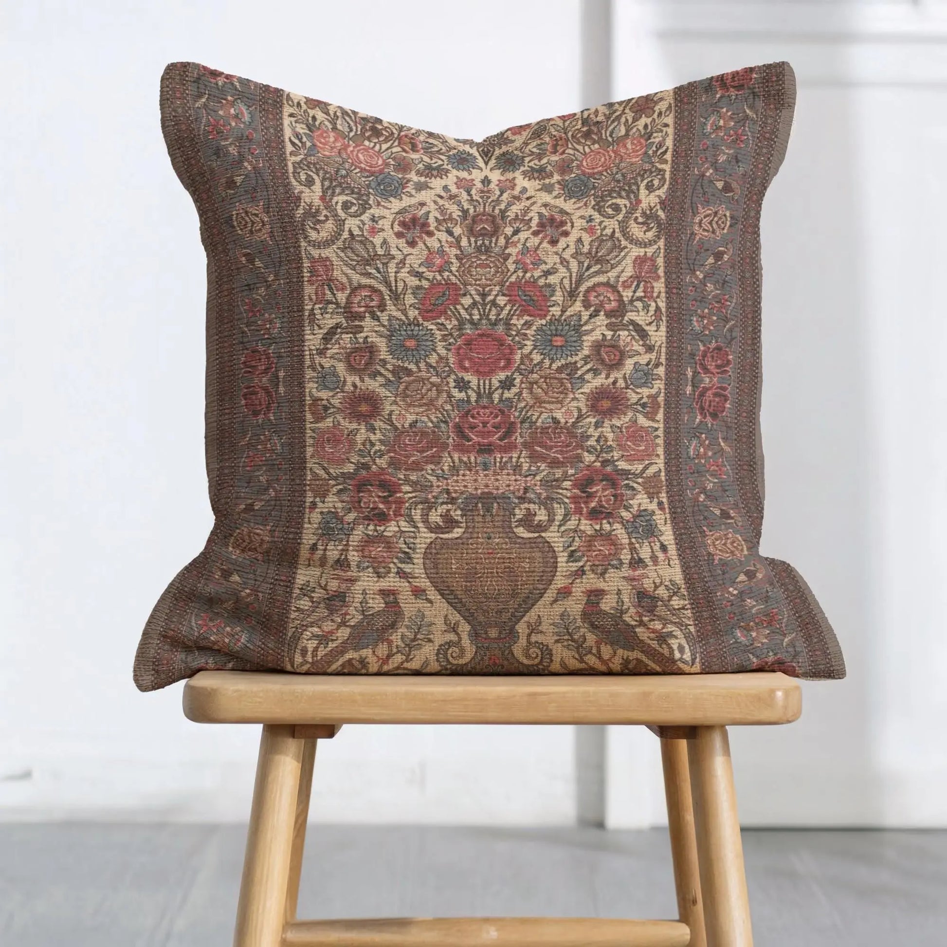 Persian Vase Rose Pillow - Boho Chic Cushion | Floral Throw Pillow, Soft Durable Cushion