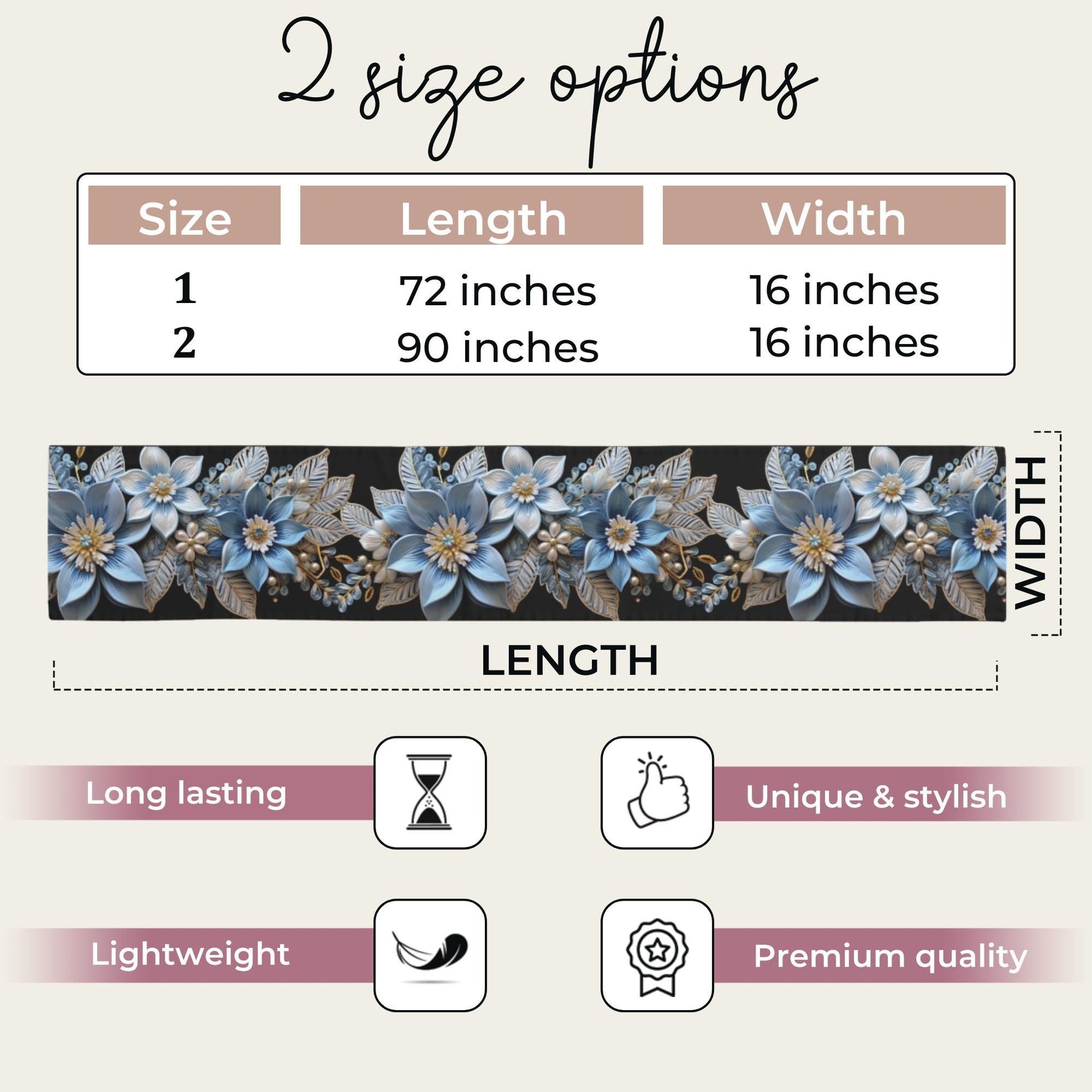 Poinsettia Table Runner – Baby Blue & Gold Christmas Table Decor | Elegant Holiday Accent