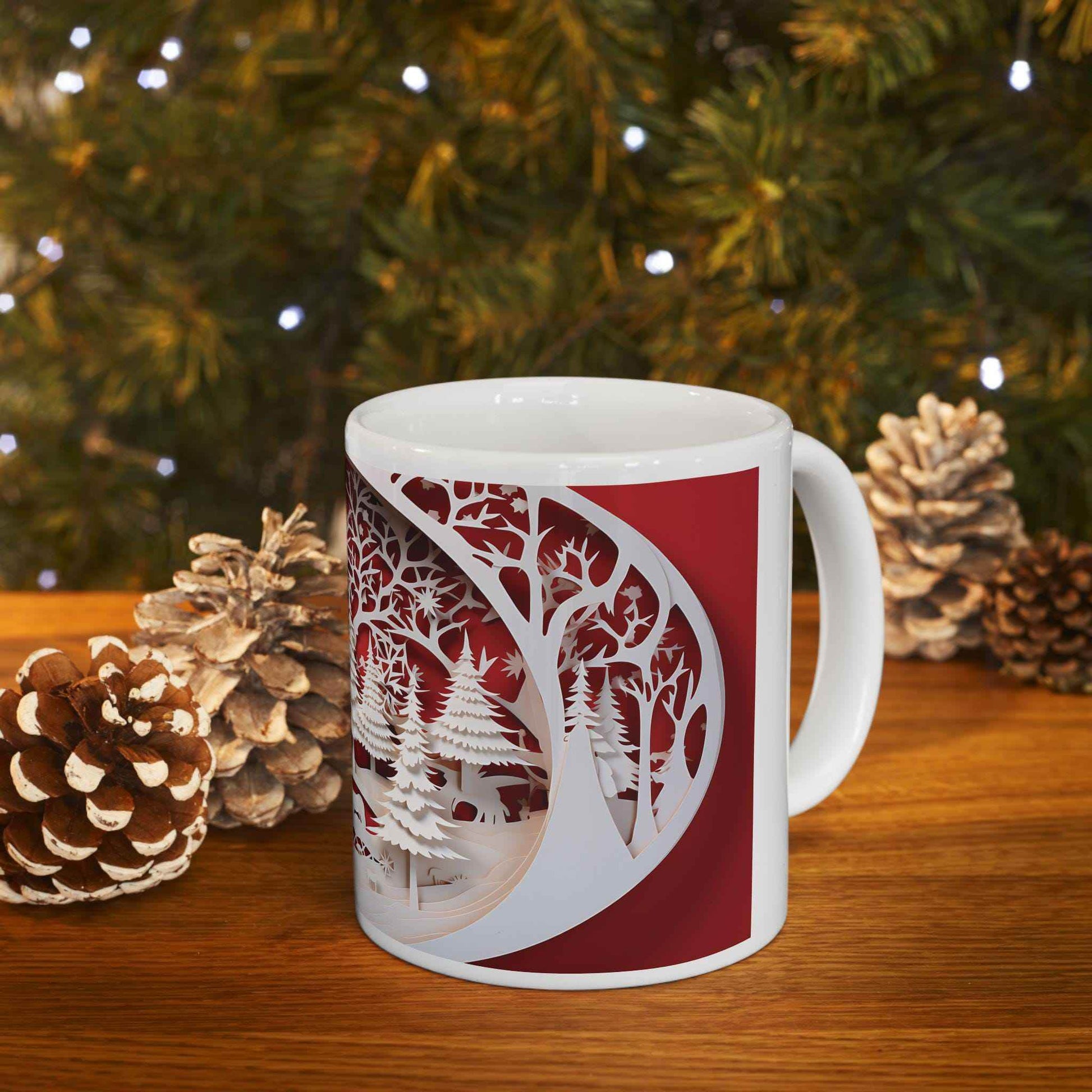 Festive Ceramic Mug – Red And White Holiday Coffee Cup | Cozy Winter Tea Mug - timelessbohochic.com