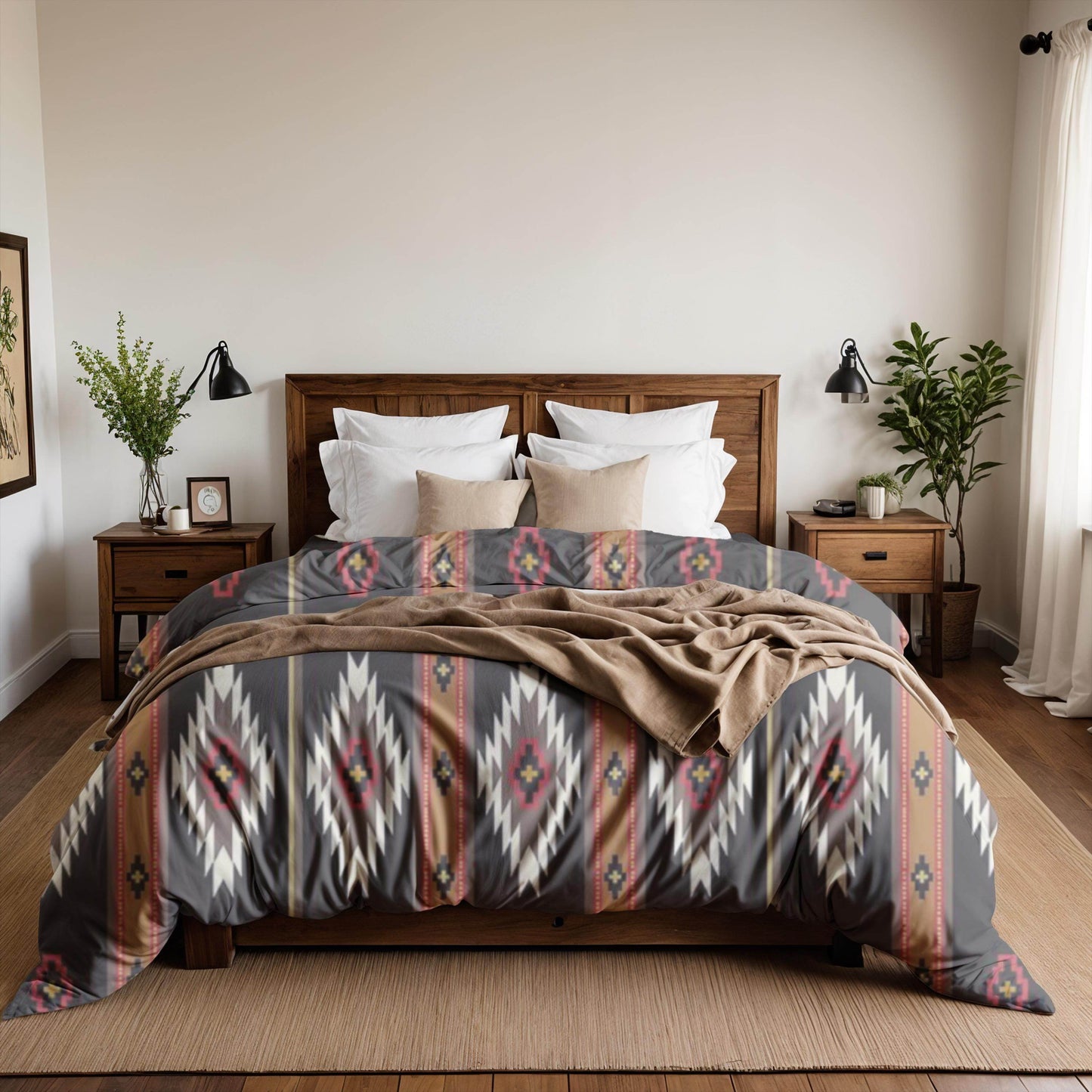 Southwestern Bedding Set | Geometric Bedding Set with Zippered Duvet Cover & Pillowcases, Queen - timelessbohochic.com