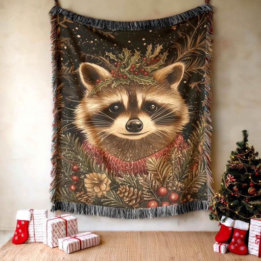 Racoon Blanket - Cozy Cotton Throw with Woodland Animal Design | Festive Home Decor - timelessbohochic.com