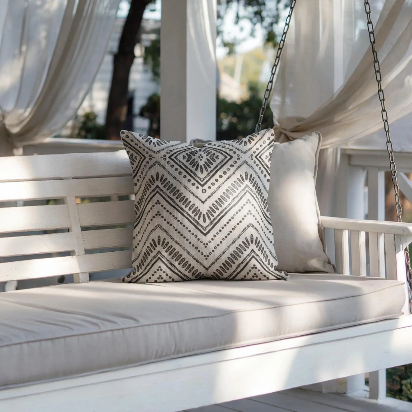 Boho Pillow - Minimalist Cushion With Woven Chevron & Tribal Accent Design