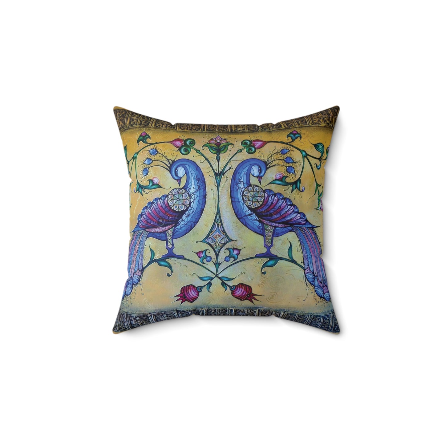 Peacock Pair Decorative Pillow — Bohemian Floral Throw Cushion