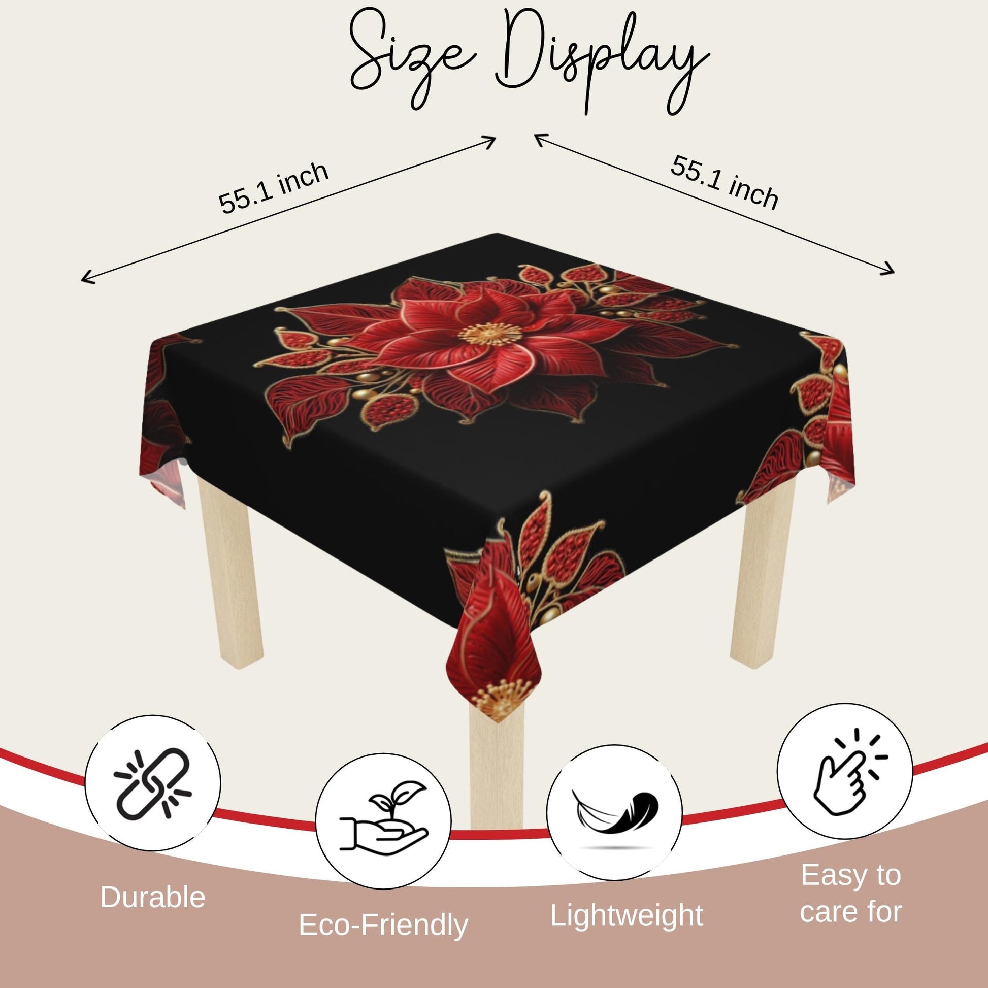 Poinsettia Tablecloth – Elegant Red and Gold Christmas Table Cover | Luxury Holiday Decor