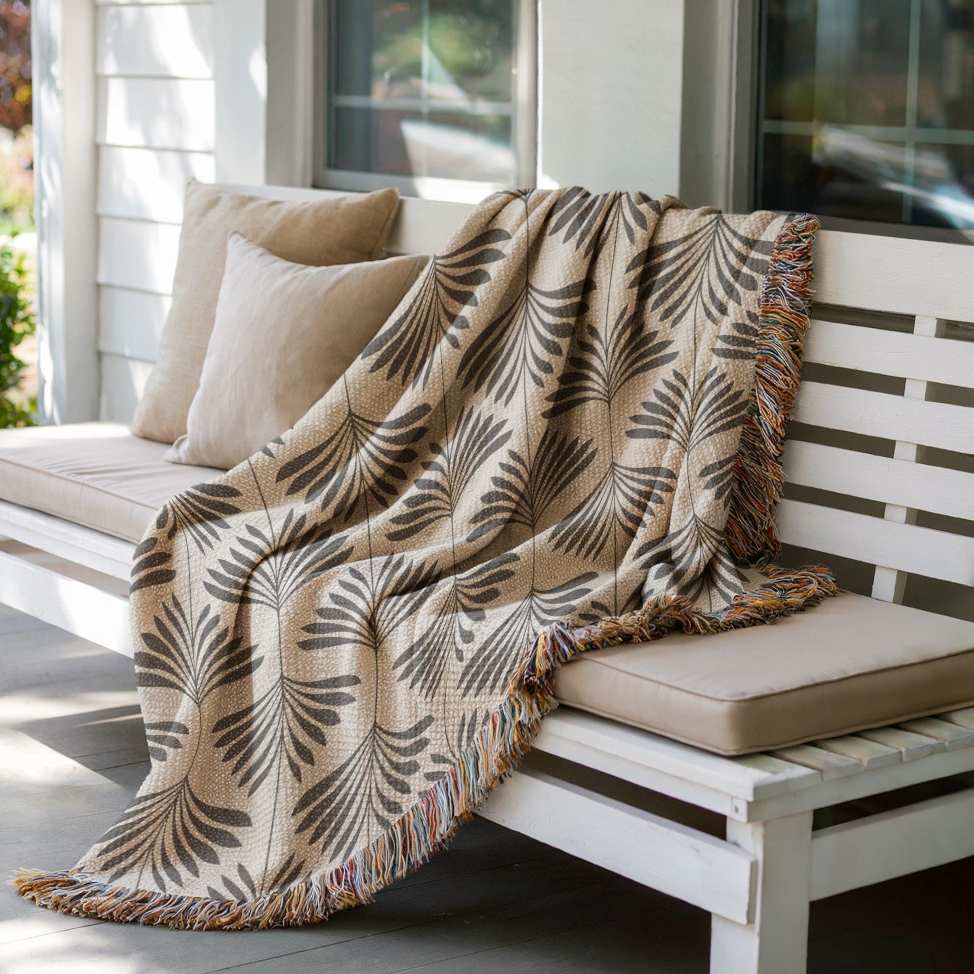 Cotton Throw Blanket – Woven Tapestry With Fringed Edge | Soft Sofa Cover, Neutral Home Accent