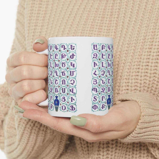 Armenian Alphabet Mug - Handcrafted Ceramic Coffee Mug | Dishwasher Safe, Glossy Finish - timelessbohochic.com