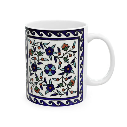 Armenian Iznik Ceramic Mug, Blue Pattern Coffee Cup, Personalized