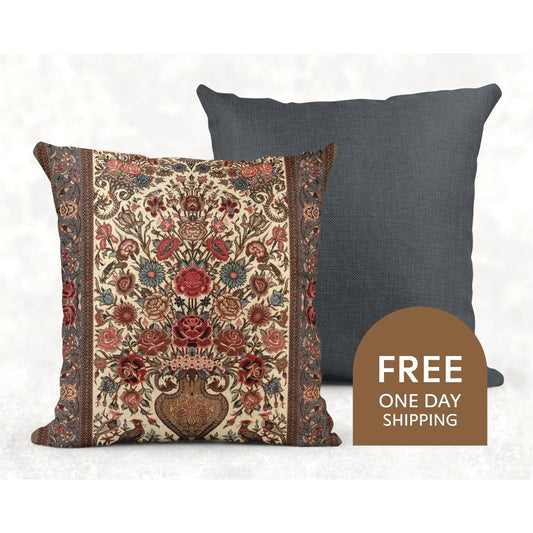 Persian Vase Rose Pillow - Boho Chic Cushion | Floral Throw Pillow, Soft Durable Cushion