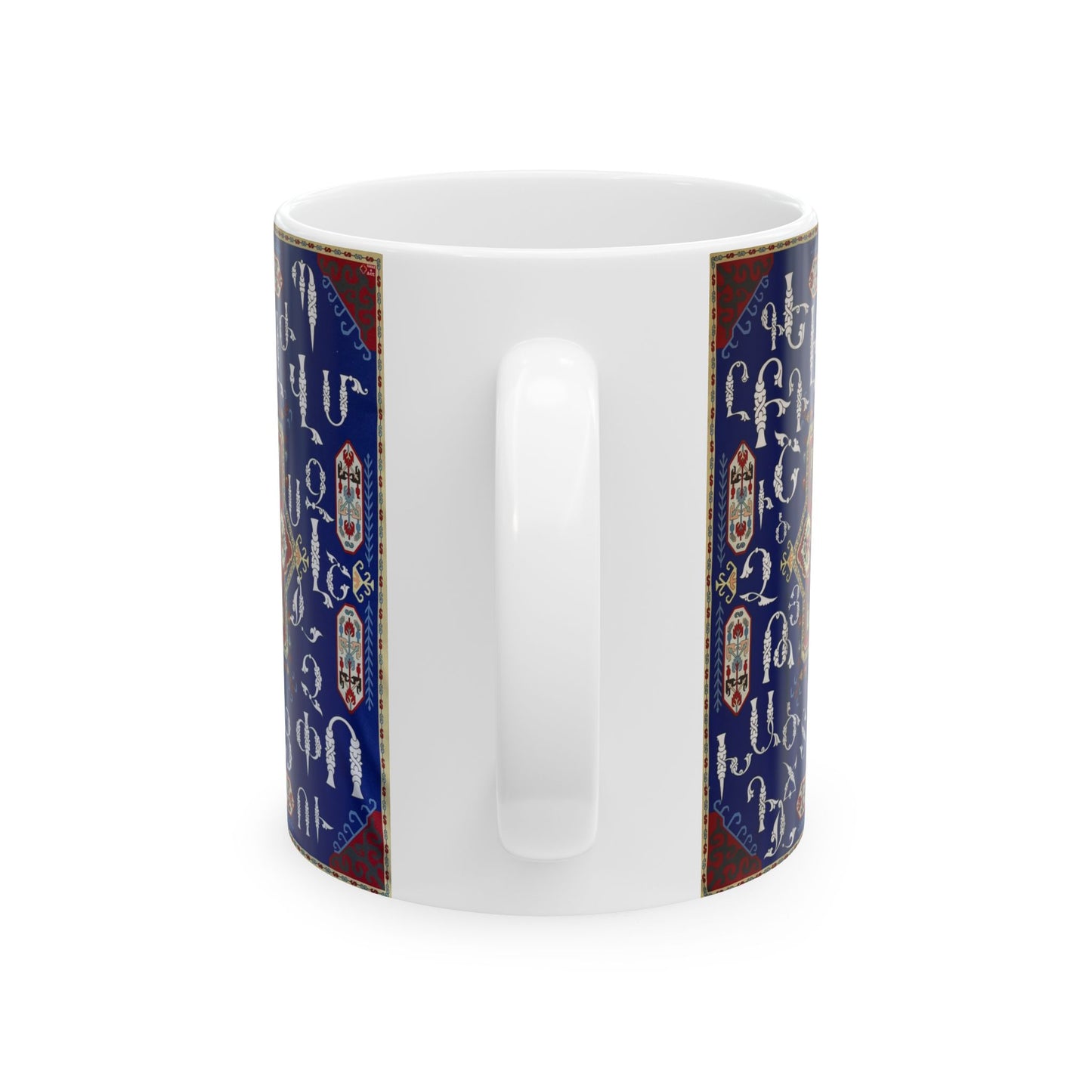 Armenian Alphabet Ceramic Mug, White on Blue, Personalized