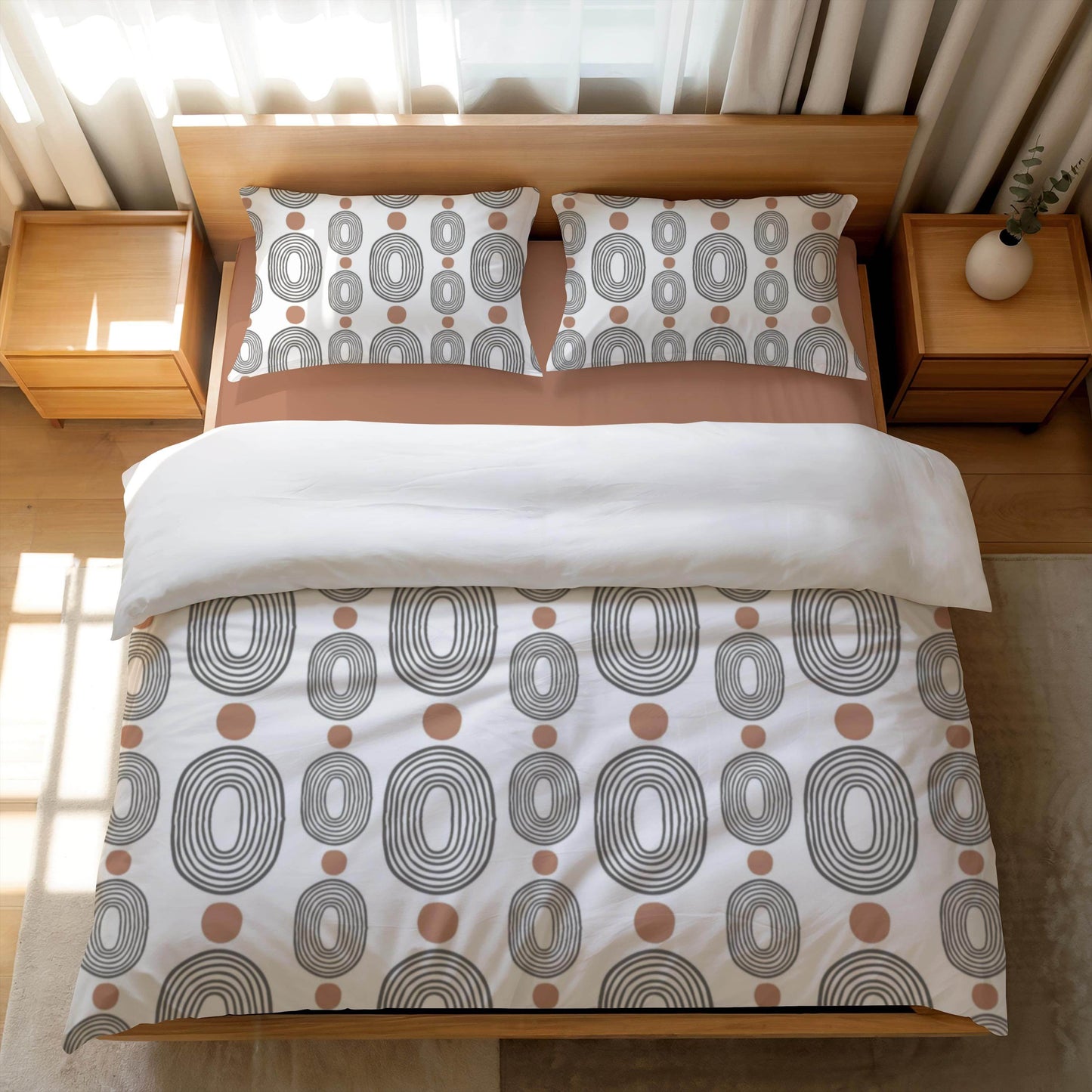 Modern Bedding Set - Oval Pattern Duvet Cover & Pillowcases | Soft Breathable Polyester 3-Piece Bedspread - timelessbohochic.com