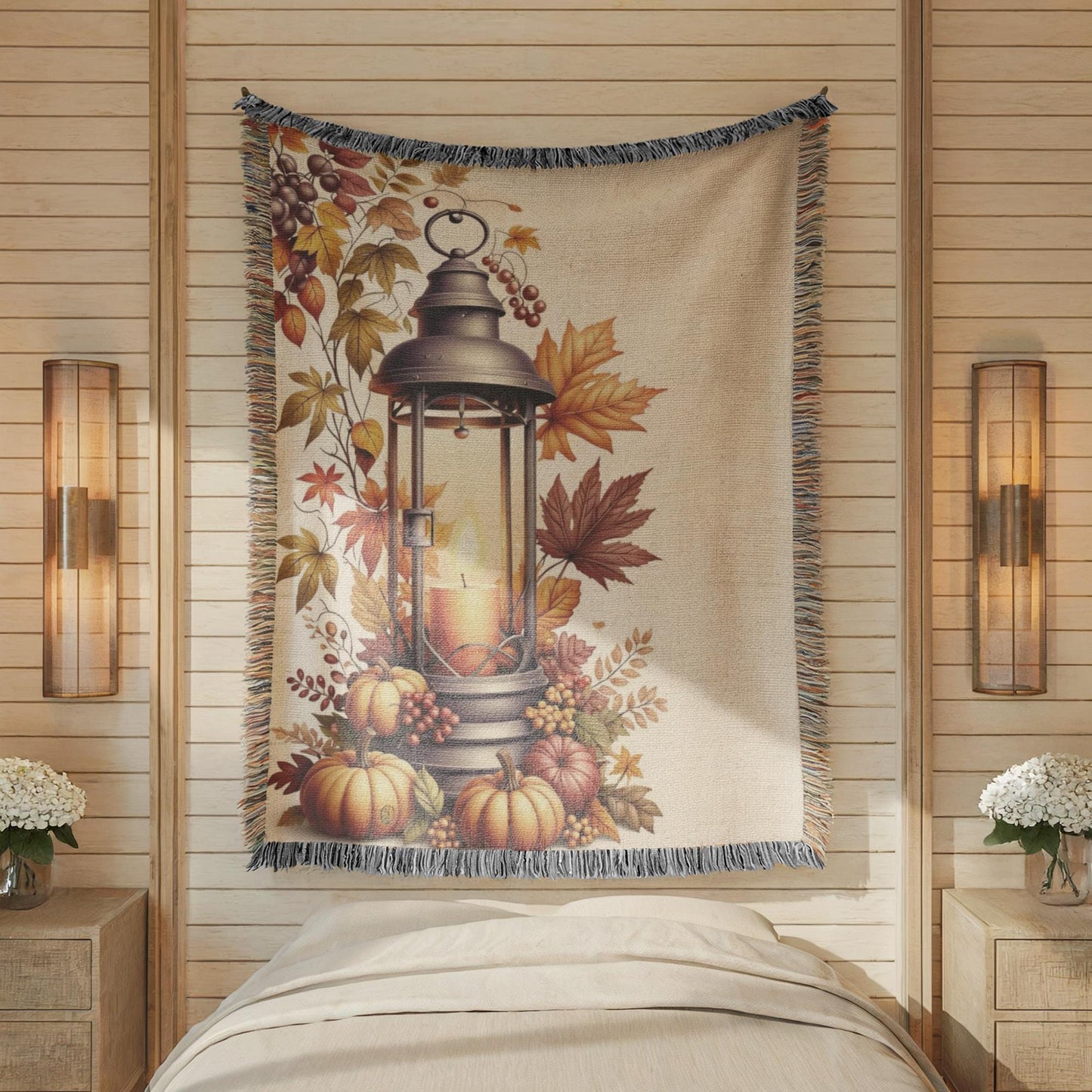 Fall Throw Blanket – Cozy Bedroom Throw with Pumpkin Decor & Lantern Autumn Design