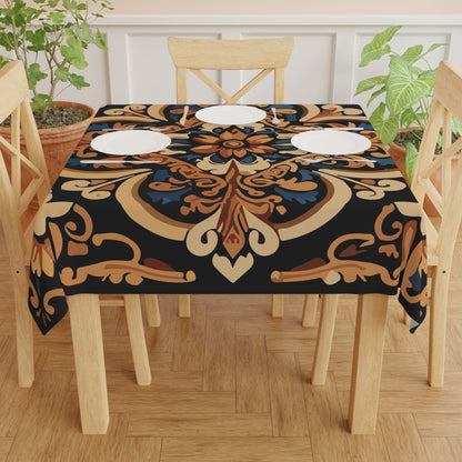 Black Armenian tablecloth with a large sand-coloured scrollwork rosette