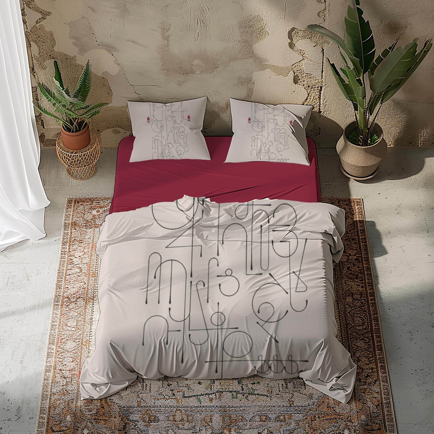 Armenian Duvet Cover - Alphabet Bedding Set With Haykakan Pattern & Cultural Motifs - timelessbohochic.com