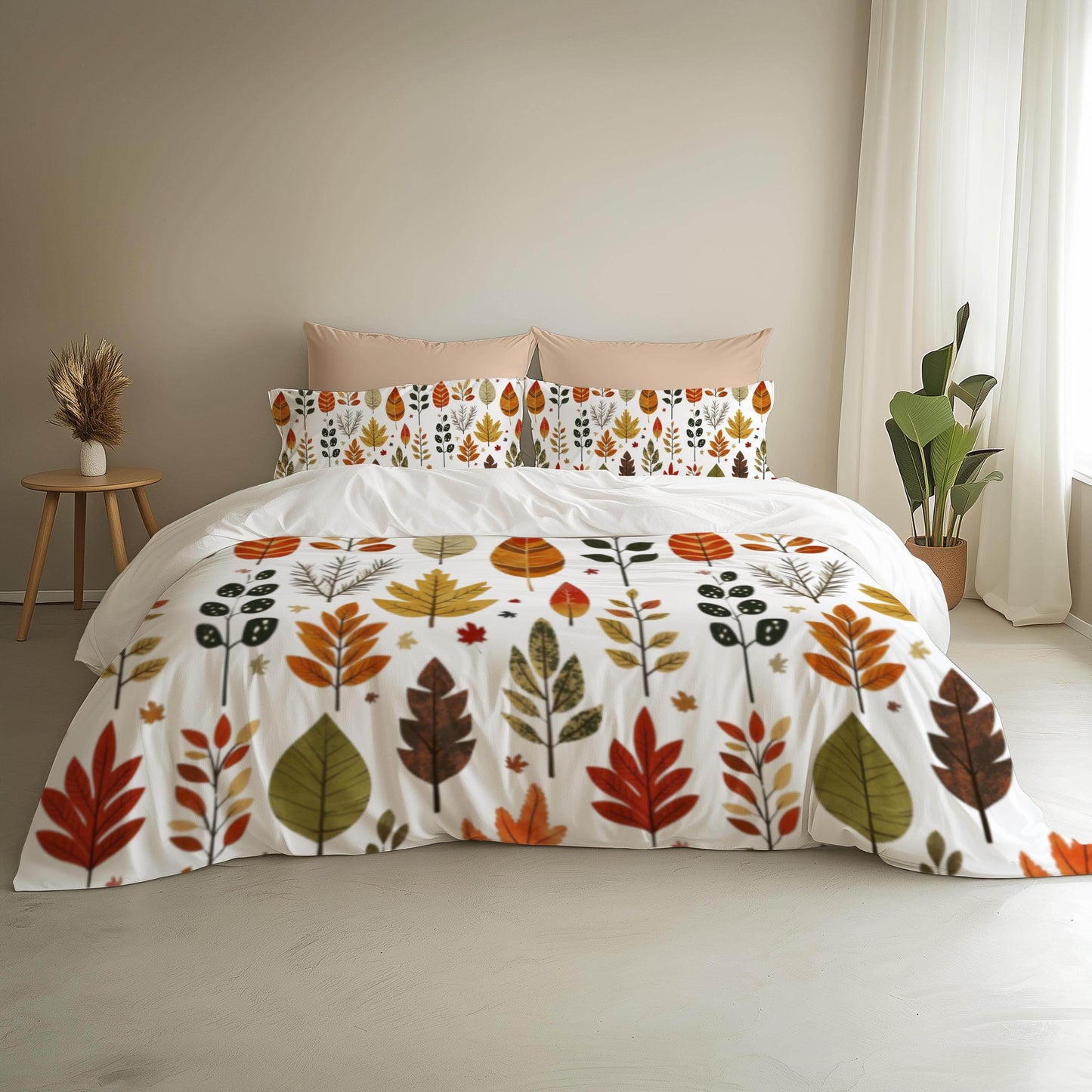 Fall Decor Bedding Set – Harvest Duvet Cover & Leaf Pattern Bedspread, Soft Breathable 3 Piece Set - timelessbohochic.com