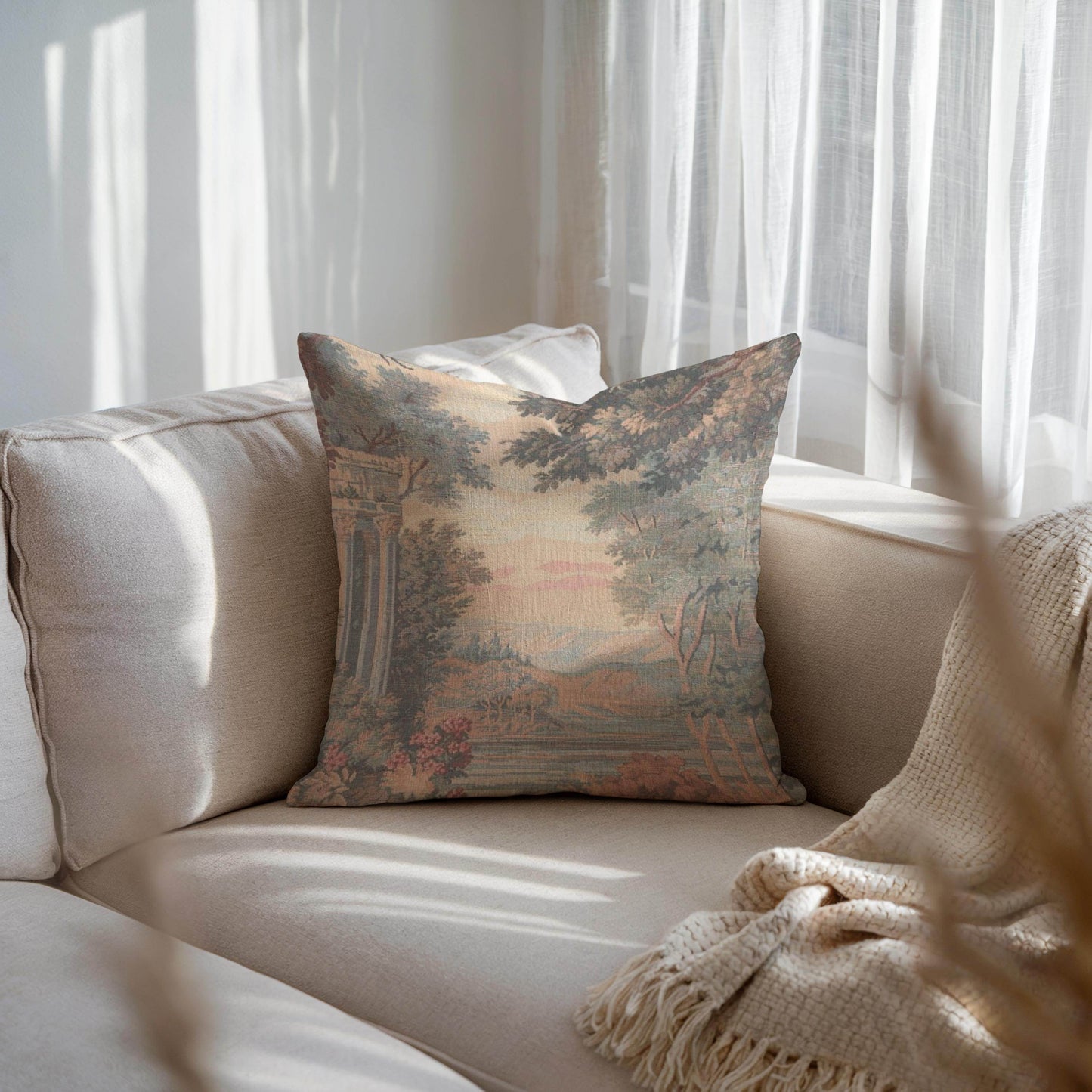 French Tapestry Pillow – Aubusson Style Decorative Cushion With Soft Filling - timelessbohochic.com