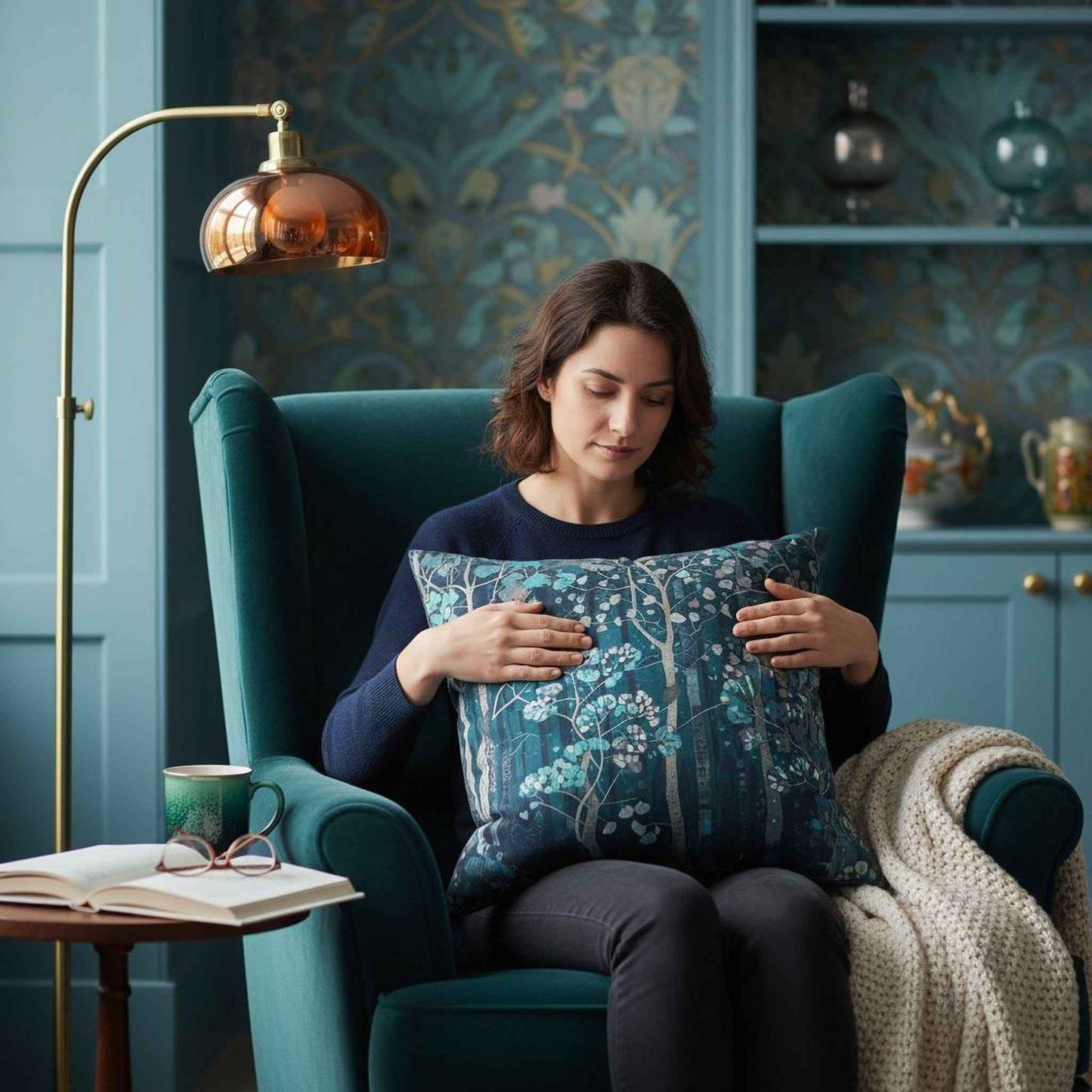 Modern Geometric pillow cover with geometric pattern styled on a sofa or bed