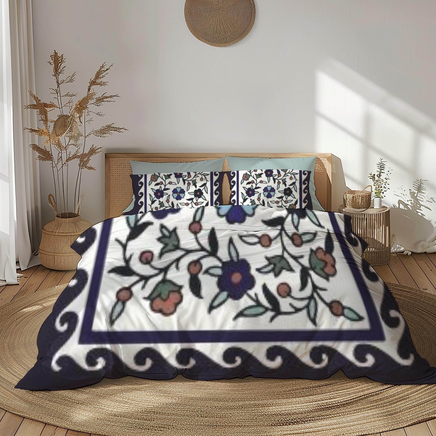 Floral Duvet Cover - Armenian Bedding Set With Haykakan Pattern & Iznik Motifs - timelessbohochic.com