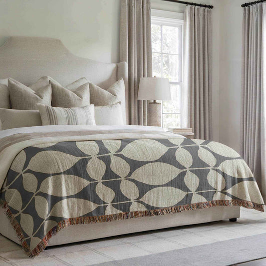 Modern Geometric woven blanket with geometric pattern styled for layered home decor