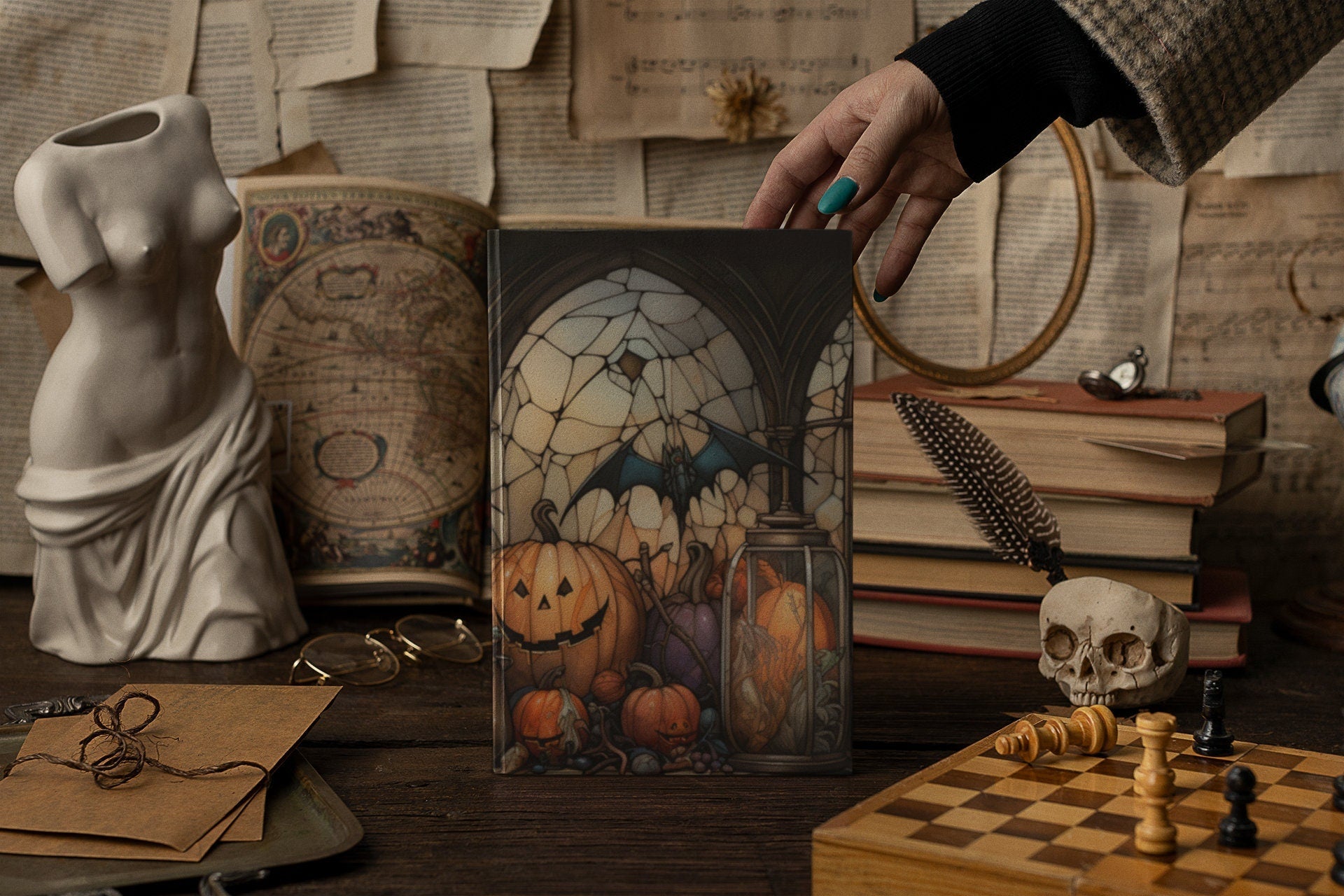 Halloween Hardcover Notebook - Gothic Pumpkin Bats Design | Matte Finish Journal