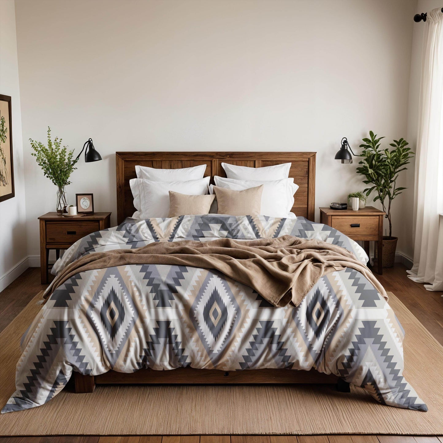 Navajo Bedding Set - Geometric Zippered Duvet Cover & Soft Polyester 3-Piece Bedding - timelessbohochic.com