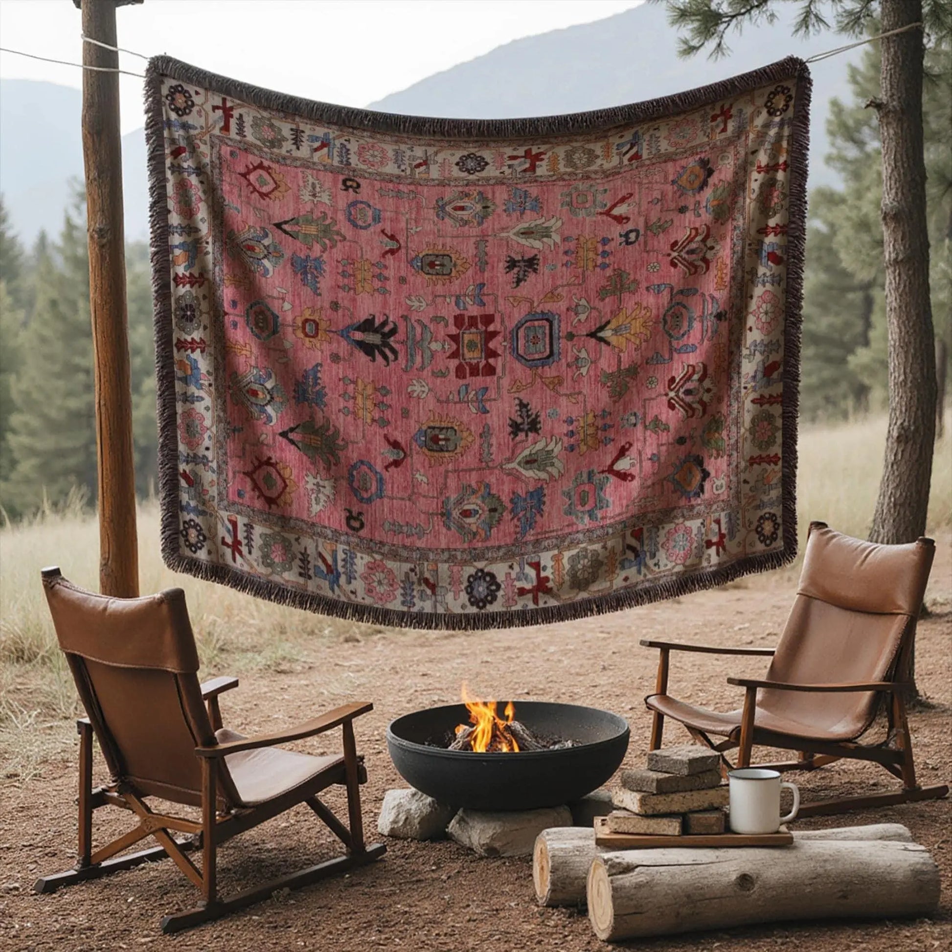 Woven Throw Blanket - Turkish Picnic Coverlet With Soft Cotton Fringed Edges