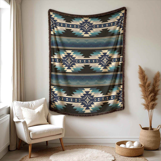 Native American Wall Tapestry - Southwestern Geometric Pattern Cotton Throw Blanket - timelessbohochic.com