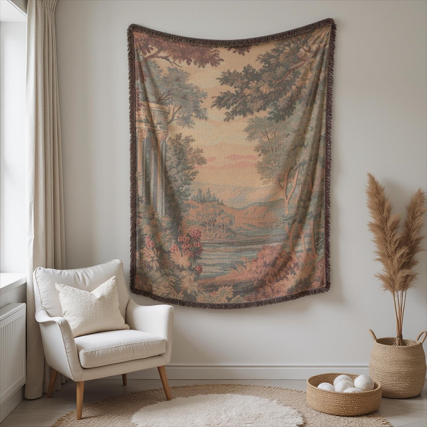 Modern Geometric woven blanket with geometric pattern styled for layered home decor