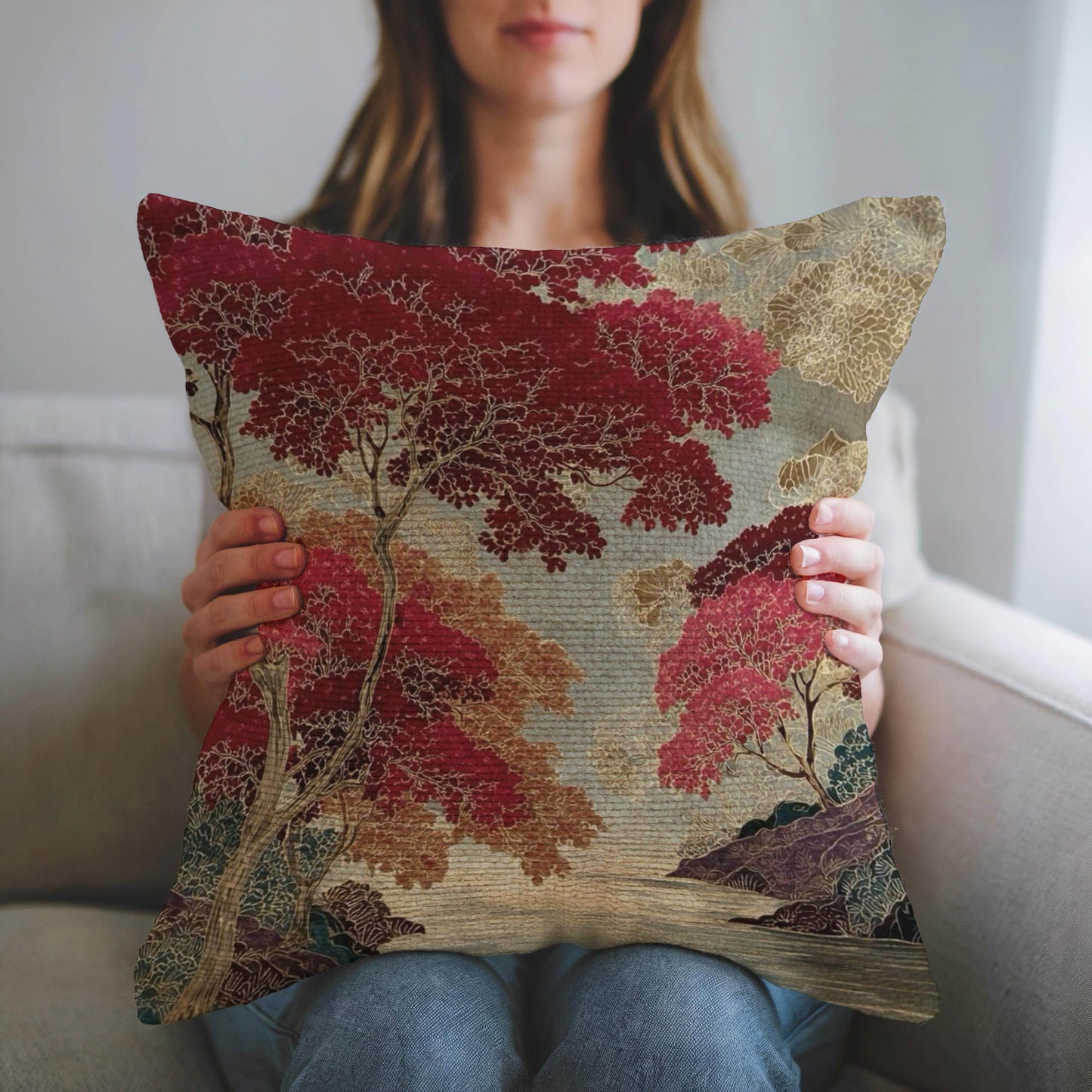 Japanese Inspired Pillow – Oriental Pattern Cushion | Woven Cotton Decorative Pillow Sham - timelessbohochic.com