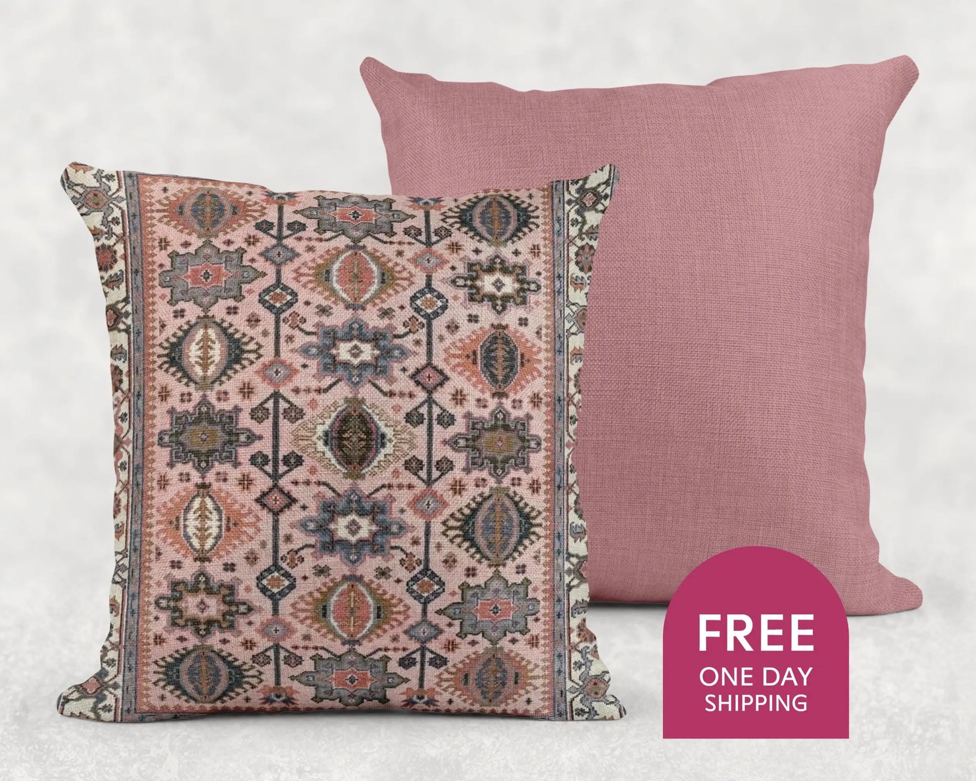Anatolian Rug Pillow - Boho Throw Pillow with Pink Blue Cushion & Unique Pattern