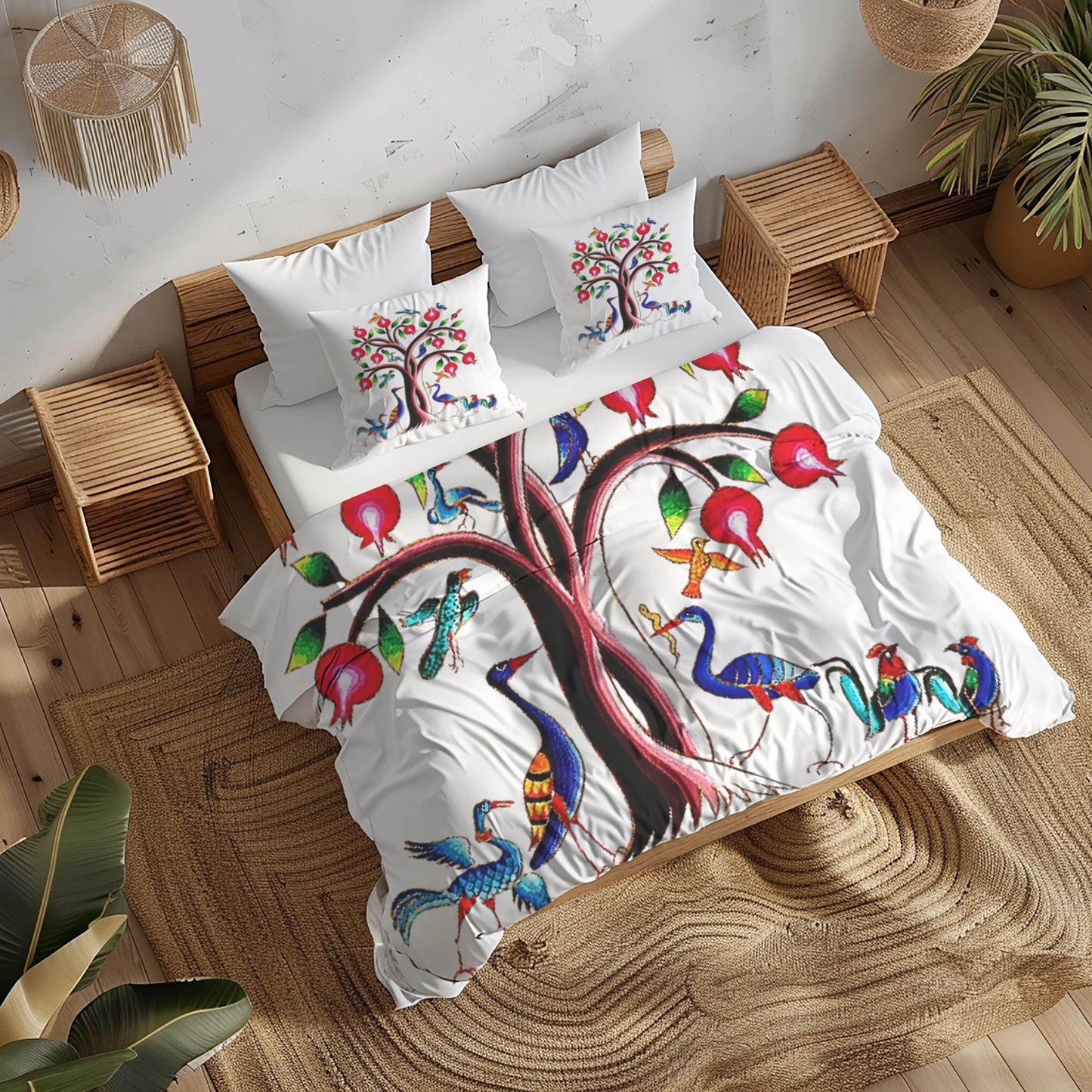 Armenian Tree of Life Duvet - Custom Pomegranate Tree Bedding Set | Soft Polyester Cover - timelessbohochic.com