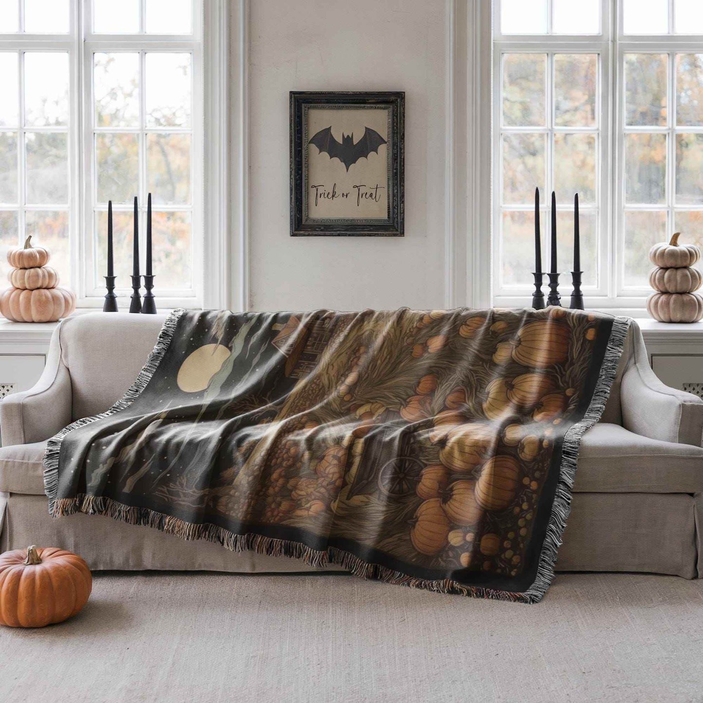 Pumpkin Patch Cotton Blanket - Cozy Farmhouse Throw | Fall Decor & Harvest Home Decor Accent - timelessbohochic.com