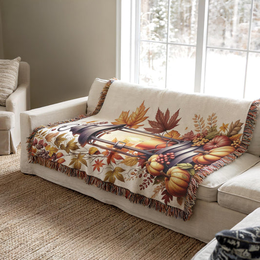 Fall Decor Throw - Cozy Autumn Blanket With Pumpkin & Rustic Farmhouse Style