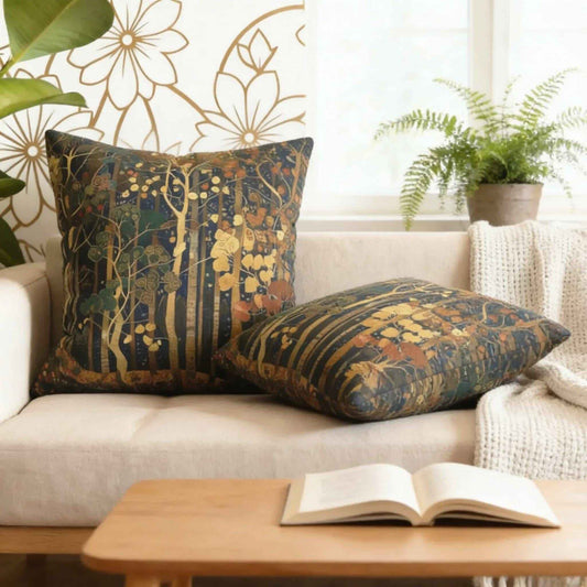 Scandinavian Inspired pillow cover with woven pattern styled on a sofa or bed