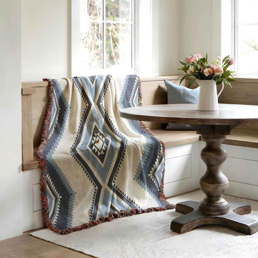 Tribal Woven Blanket | Cozy Cotton Throw Featuring Navajo Geometric Patterns & Boho Chic Design - timelessbohochic.com