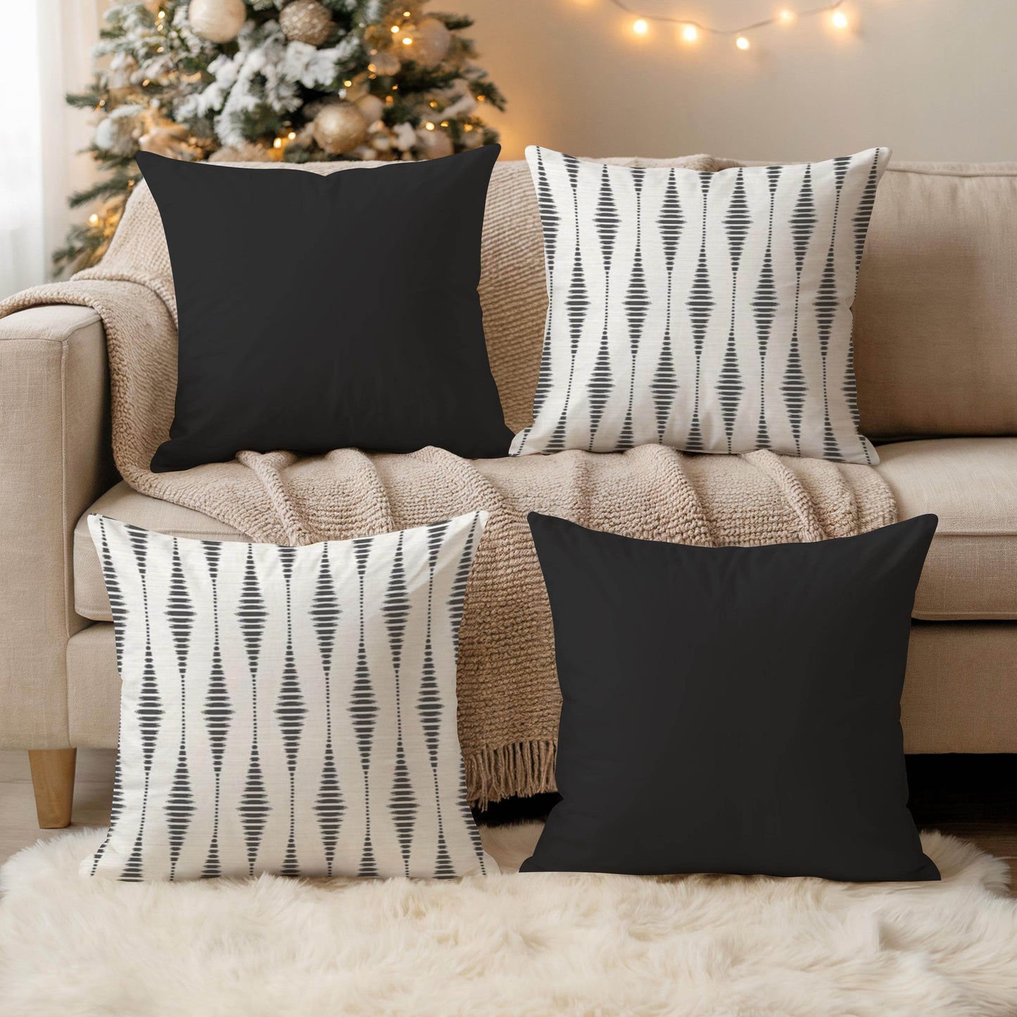Modern Geometric Cushion - Scandinavian Throw Pillow | Black White Patterned Accent Pillow - timelessbohochic.com
