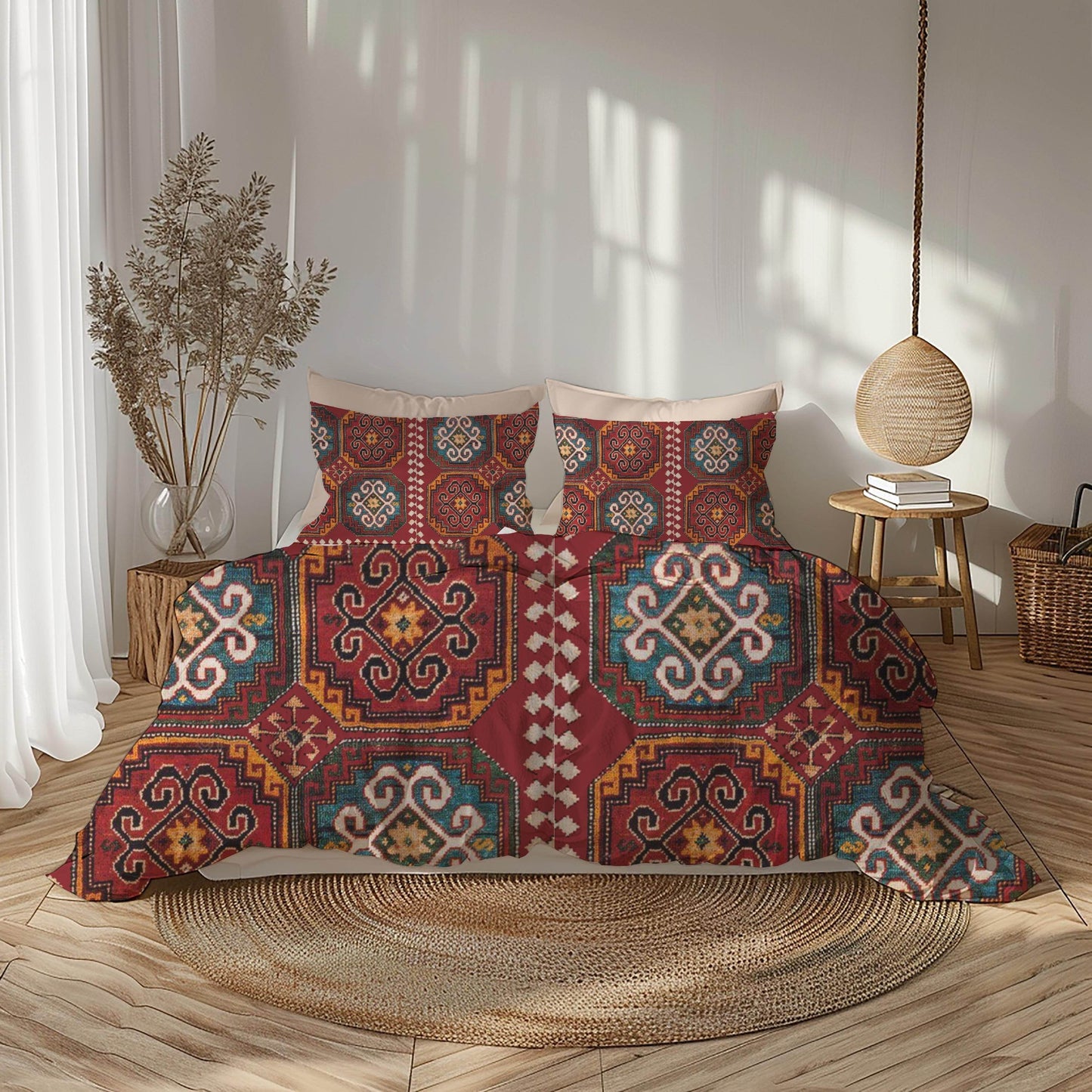 Caucasian Rug Duvet - Armenian Pattern Bedding Set | Soft Breathable 3 Piece Cover - timelessbohochic.com
