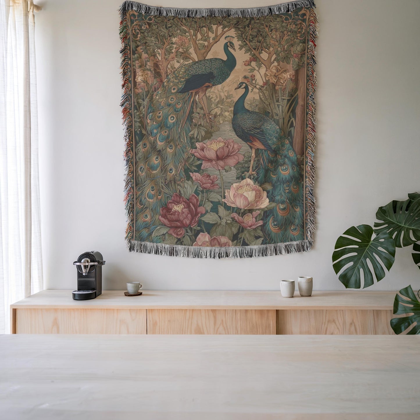 Modern Geometric woven blanket with geometric pattern styled for layered home decor