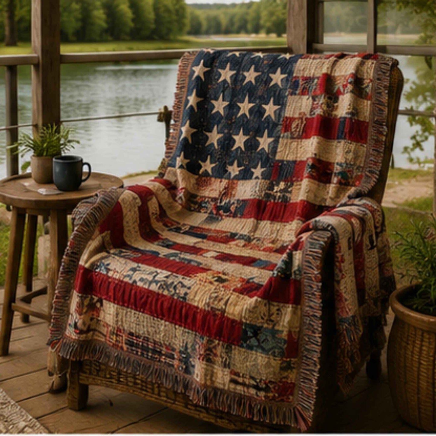 Southwestern woven blanket with geometric pattern styled for layered home decor