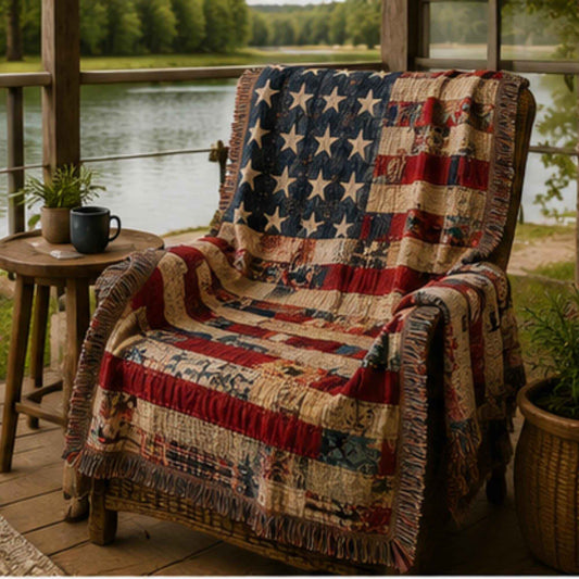 Southwestern woven blanket with geometric pattern styled for layered home decor